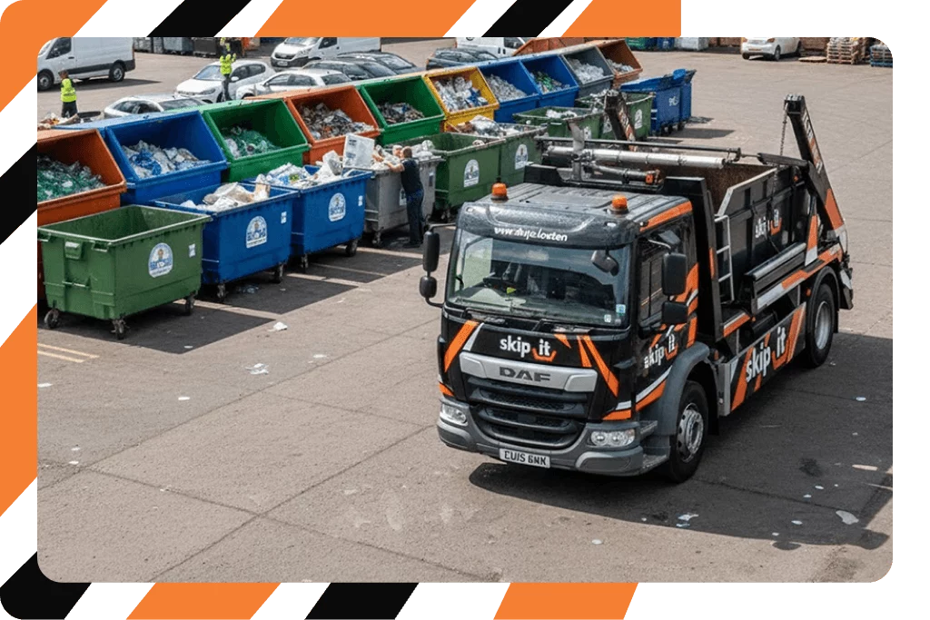 RoRo skip delivery truck unloading container